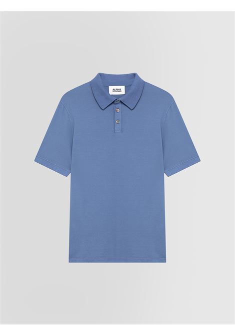 Alpha Studio polo in ice cotton denim con colletto a costine e tre bottoni ALPHA STUDIO | Polo | AU-5336B1007